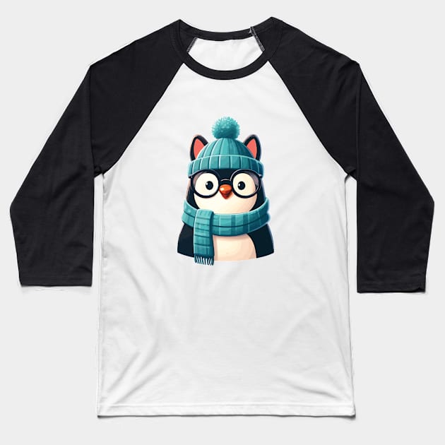 Cute Christmas Penguin Baseball T-Shirt by RORO-ZORO